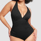 Sexy Damen Badeanzug mit Raffung, tiefem V-Ausschnitt und Shaping-Effekt