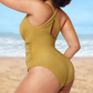 Sexy Damen Badeanzug mit Raffung, tiefem V-Ausschnitt und Shaping-Effekt