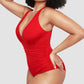 Sexy Damen Badeanzug mit Raffung, tiefem V-Ausschnitt und Shaping-Effekt