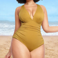 Sexy Damen Badeanzug mit Raffung, tiefem V-Ausschnitt und Shaping-Effekt