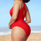 Sexy Damen Badeanzug mit Raffung, tiefem V-Ausschnitt und Shaping-Effekt