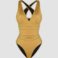 Sexy Damen Badeanzug mit Raffung, tiefem V-Ausschnitt und Shaping-Effekt