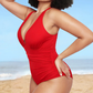 Sexy Damen Badeanzug mit Raffung, tiefem V-Ausschnitt und Shaping-Effekt