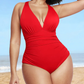 Sexy Damen Badeanzug mit Raffung, tiefem V-Ausschnitt und Shaping-Effekt