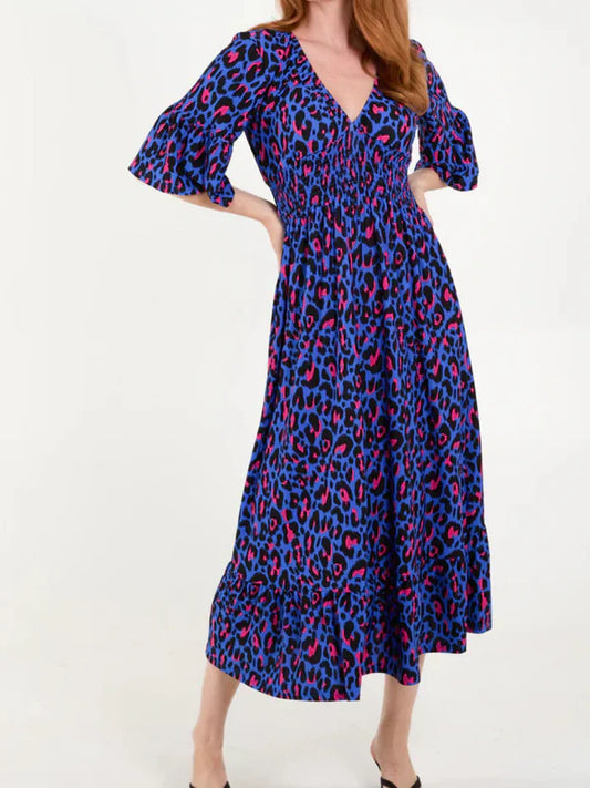 Leopardenkleid mit geraffter Taille🌺Bequem mit guter Figur