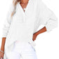 🔥Sonderpreis dieser Woche🔥Lässige Damen-Langarmshirts mit Knopfleiste und V-Ausschnitt, übergroße, einfarbige Blusen