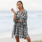 🔥HOT SALE-49% Rabatt🔥V-Ausschnitt Sommer Halbe Ärmel Floral Tunika Kurzes Kleid