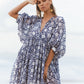 🔥HOT SALE-49% Rabatt🔥V-Ausschnitt Sommer Halbe Ärmel Floral Tunika Kurzes Kleid