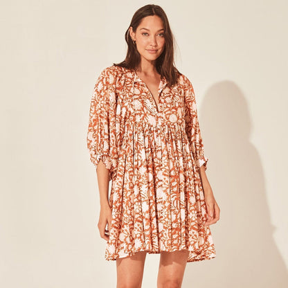 🔥HOT SALE-49% Rabatt🔥V-Ausschnitt Sommer Halbe Ärmel Floral Tunika Kurzes Kleid