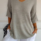Unifarbenes gestricktes Top mit V-Ausschnitt