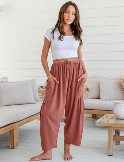💥Diese Woche zum Sonderpreis🎁☀️Damen-Leinenhosen mit weitem Bein und Taschen
