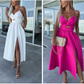 Damen Spaghettiträger Kleid mit hohem Schlitz