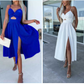 Damen Spaghettiträger Kleid mit hohem Schlitz