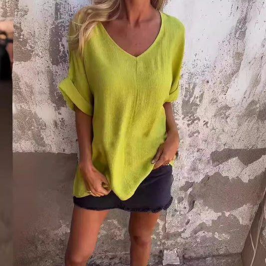 Übergroßes T-Shirt mit V-Ausschnitt für Frauen