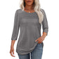 Damen T-Shirt mit Faltendetails und 3/4-Ärmeln im lässigen Stil🌞