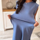 Lockeres Midikleid mit Rundhalsausschnitt und Schlitz und Taschen für Damen