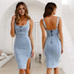 🌷Frühling Vorverkauf 49% Rabatt🍃Denim U-Ausschnitt Neckholder-Kleid mit Schlitz und verstellbaren Schulterträgern