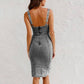 🌷Frühling Vorverkauf 49% Rabatt🍃Denim U-Ausschnitt Neckholder-Kleid mit Schlitz und verstellbaren Schulterträgern