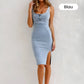 🌷Frühling Vorverkauf 49% Rabatt🍃Denim U-Ausschnitt Neckholder-Kleid mit Schlitz und verstellbaren Schulterträgern