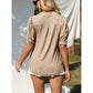 Damen V-Ausschnitt Lässiges Puff Kurzarm Top Elegantes T-Shirt