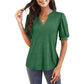 Damen V-Ausschnitt Lässiges Puff Kurzarm Top Elegantes T-Shirt