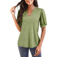 Damen V-Ausschnitt Lässiges Puff Kurzarm Top Elegantes T-Shirt