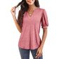 Damen V-Ausschnitt Lässiges Puff Kurzarm Top Elegantes T-Shirt