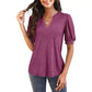 Damen V-Ausschnitt Lässiges Puff Kurzarm Top Elegantes T-Shirt