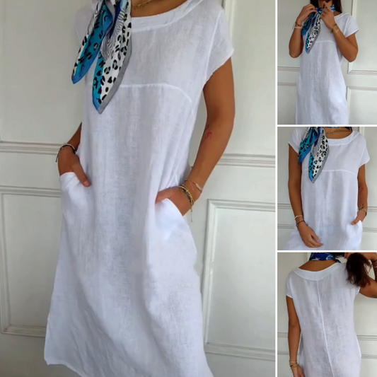 🏖️Soldes Sommer 49% Rabatt🌼Kurzärmeliges Baumwollkleid mit Rundhalsausschnitt für Frauen