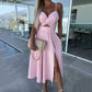 Damen Spaghettiträger Kleid mit hohem Schlitz