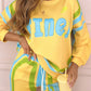 Zweiteiliges Sweatshirt- und Jogginghosen-Set mit buntem Aufdruck für Damen
