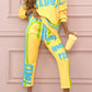 Zweiteiliges Sweatshirt- und Jogginghosen-Set mit buntem Aufdruck für Damen