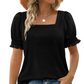 🍃Lässiges T-Shirt mit gesmokten Ärmeln und quadratischem Ausschnitt für Damen
