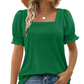 🍃Lässiges T-Shirt mit gesmokten Ärmeln und quadratischem Ausschnitt für Damen