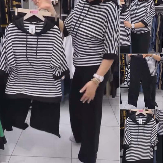 Damen-Set aus gestreiftem Oberteil und einfarbiger Hose