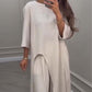 🔥2-teiliges einfarbiges Set aus unregelmäßigem Oberteil und Hose mit weitem Bein🔥