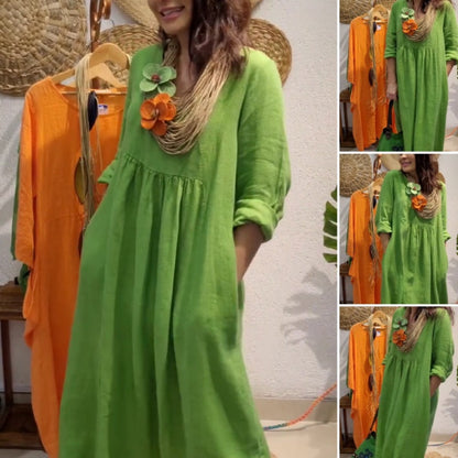 Lässiges langärmeliges Leinenkleid im Boho-Stil für Frauen
