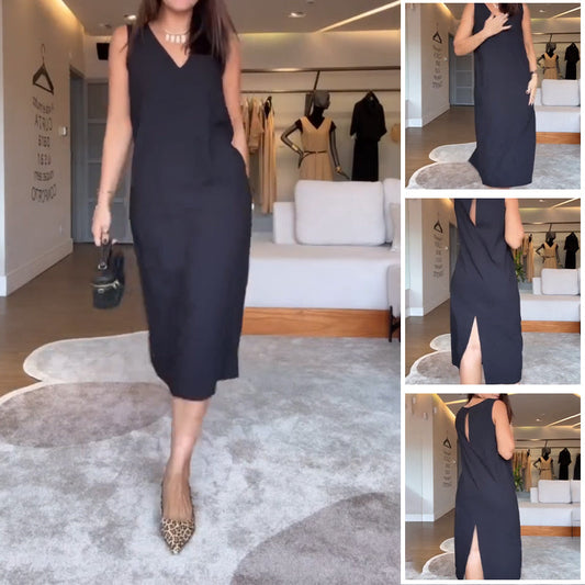 Damen elegantes ärmelloses Kleid in Schwarz
