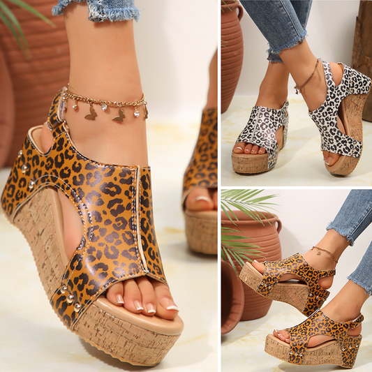 Keilsandalen mit Leopardenmuster für Damen