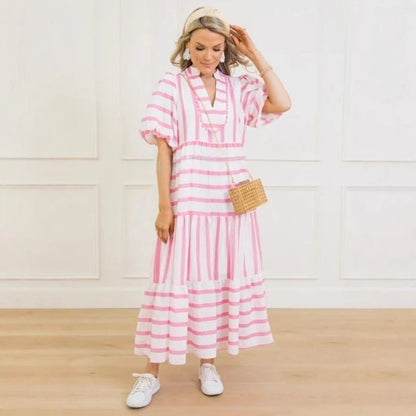 🔥Sommer-Schnäppchen 50 % Rabatt 🩷Lässiges, gestreiftes Kurzarmkleid für den Sommer für Damen