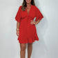 Damen Babydoll Mini Kleid mit V-Ausschnitt