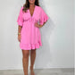 Damen Babydoll Mini Kleid mit V-Ausschnitt