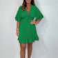 Damen Babydoll Mini Kleid mit V-Ausschnitt
