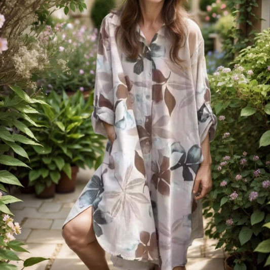 Bequemes, lockeres, bedrucktes Shirt-Kleid für Damen
