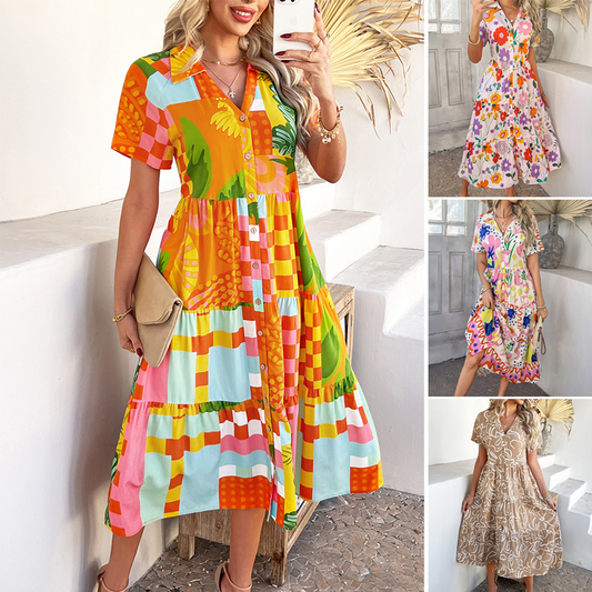 Lässiges Boho-Kleid mit V-Ausschnitt für Damen