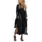 Langes Damen-Freizeitkleid mit V-Ausschnitt, Taschen und Schlitzsaum