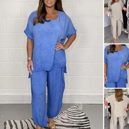 Damen Freizeit Set: Lockeres Oberteil und Weitbeinhose