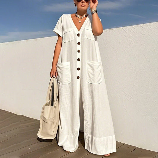💃🌟Modischer, lockerer Jumpsuit mit V-Ausschnitt für Damen