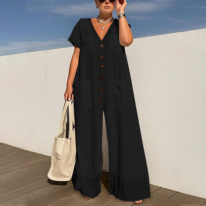 💃🌟Modischer, lockerer Jumpsuit mit V-Ausschnitt für Damen
